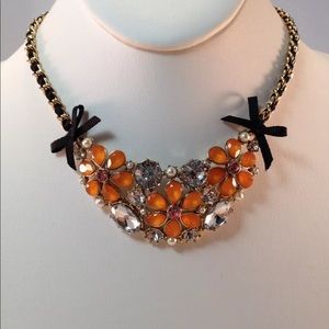 Betsey Johnson Orange Crystal Flower Bow Necklace